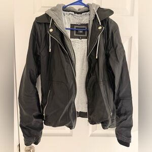 YMI Black Faux Leather Hooded Jacket